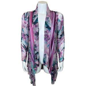 Soft Surroundings Chiffon Cardigan Topper XS Open Floral Purple